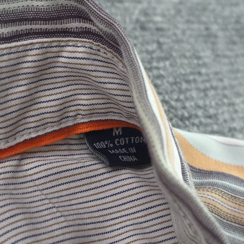 Tommy Bahama Shirt Medium‎ Orange Gray Vertical Striped Long Sleeve Button Up